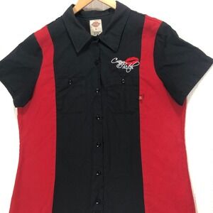 Dickies Work Shirt Crazy B*tch Embroidered Short Sleeve Button Up Top Size Large